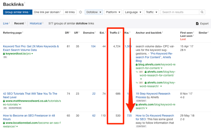 Open the Backlinks report