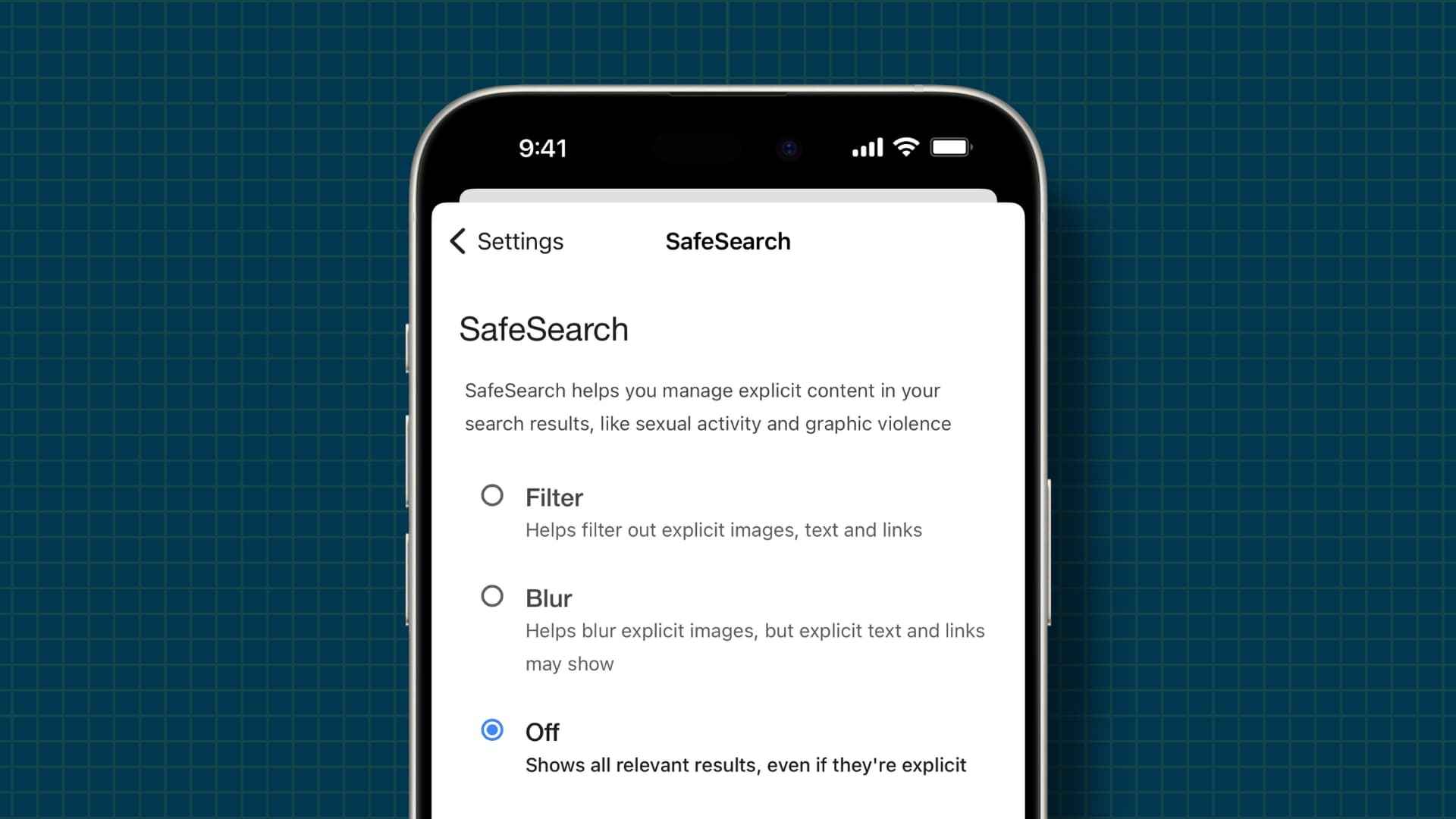 SafeSearch (filter, not a full block)