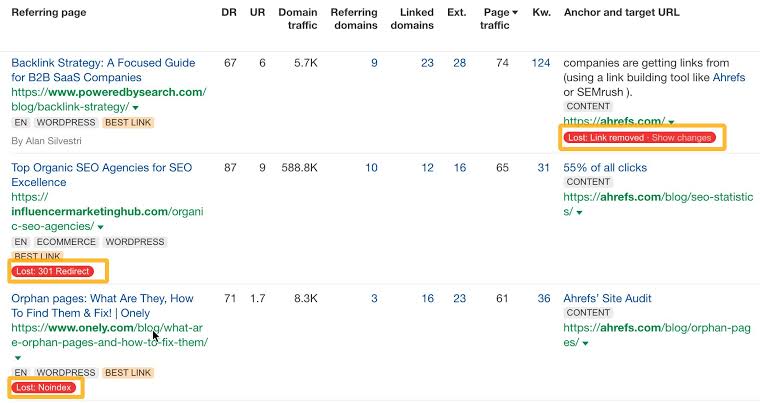 Track new and lost links